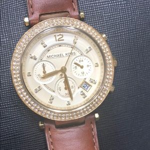 Michael Kors brown and gold watch with crystals